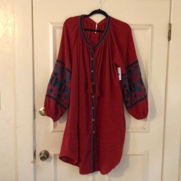 Free People - In the Clear Embroidered Midi - Red - fits Size S M L - Picture 6 of 8